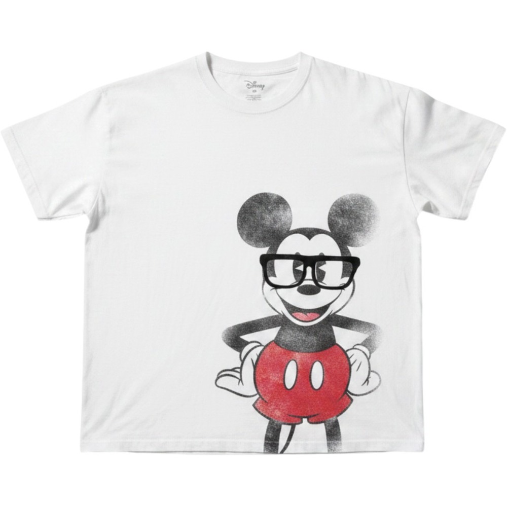 Disney Mickey Mouse Hipster Glasses Graphic‎ Tee White Short Sleeve Shirt XXL